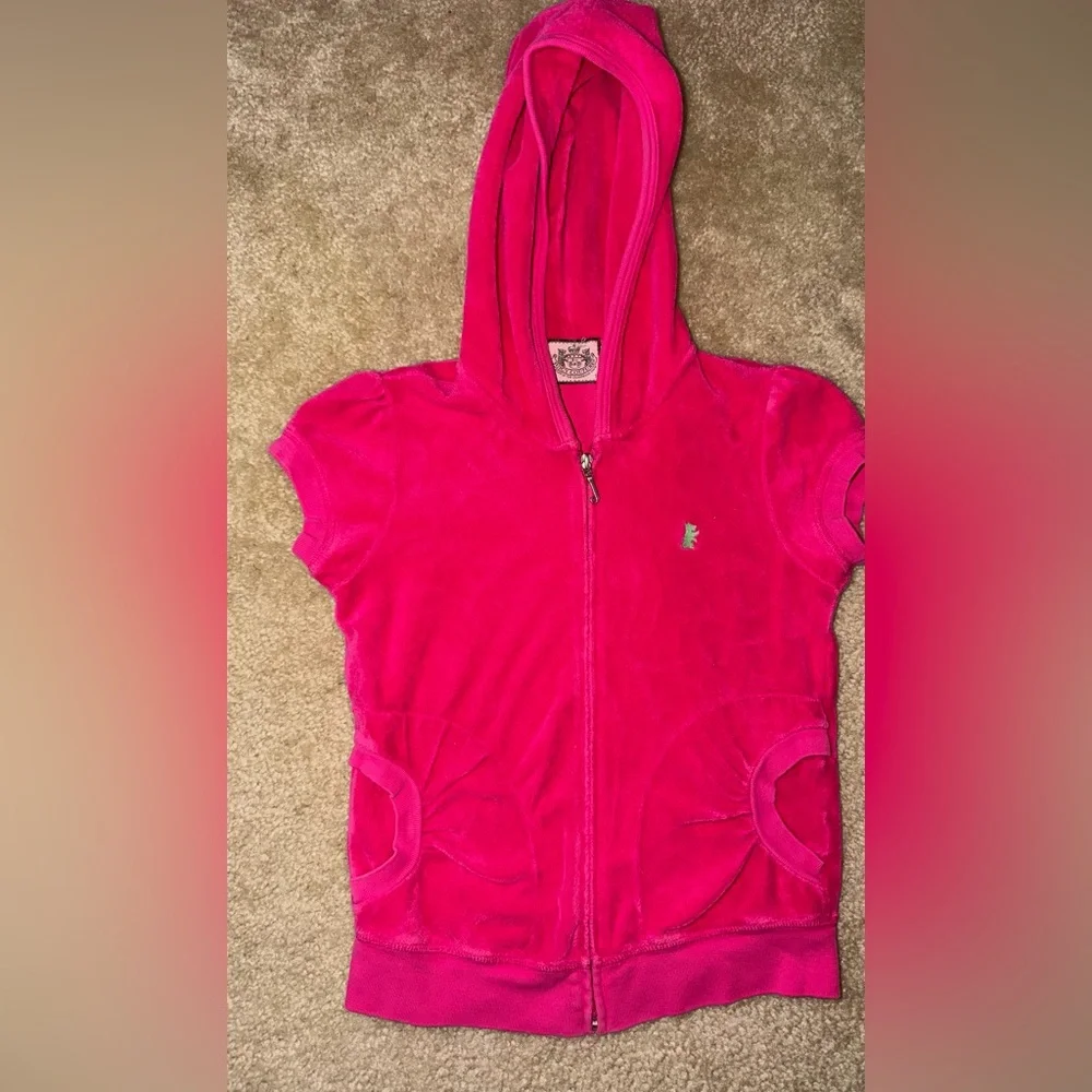 Girls hot pink Velour Juicy Couture zip up cover up sz 10 - Picture 2 of 5